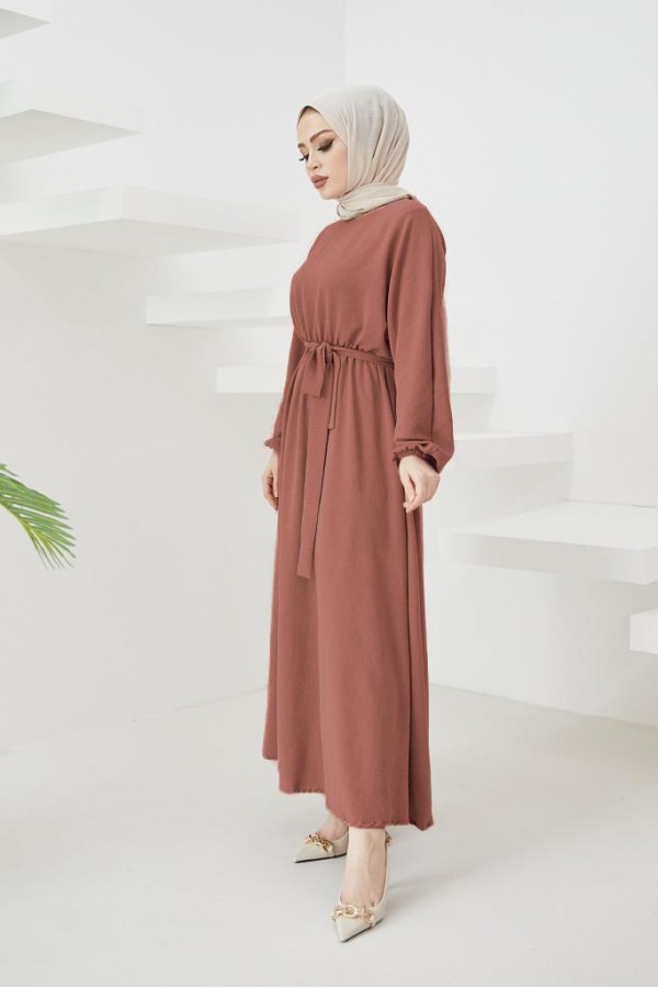  Tesettür Elbise Vişne 424-1