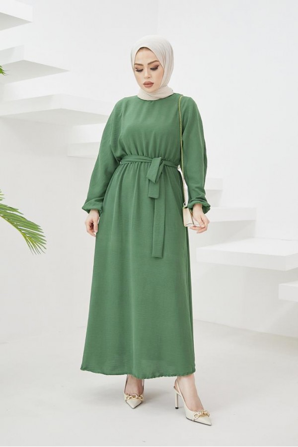 Tesettür Elbise Zümrüt Yeşili 424-1 Tesettür Elbise Zümrüt Yeşili 424-1