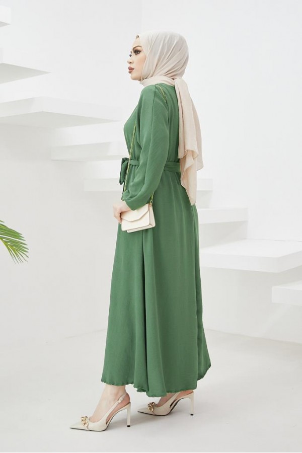 Tesettür Elbise Zümrüt Yeşili 424-1 Tesettür Elbise Zümrüt Yeşili 424-1
