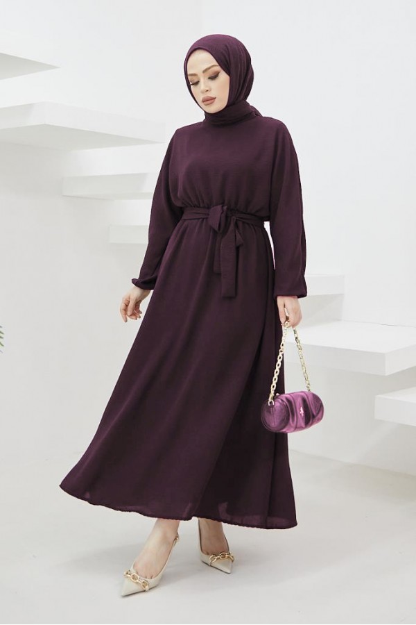  Tesettür Elbise Koyu Mor 424-1
