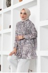  Desenli Tesettür Gömlek Bej 8882