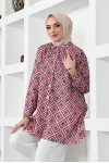  Desenli Tesettür Gömlek Fuşya 8883