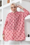  Desenli Tesettür Gömlek Pembe 8883