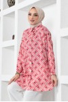  Desenli Tesettür Gömlek Pembe 8883