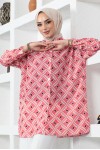  Desenli Tesettür Gömlek Pembe 8883