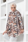 Desenli Tesettür Gömlek Kahverengi 8884 Desenli Tesettür Gömlek Kahverengi 8884