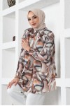Desenli Tesettür Gömlek Kahverengi 8884 Desenli Tesettür Gömlek Kahverengi 8884