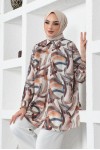 Desenli Tesettür Gömlek Kahverengi 8884 Desenli Tesettür Gömlek Kahverengi 8884