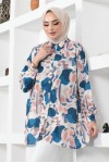  Desenli Tesettür Gömlek İndigo 8885