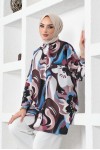  Desenli Tesettür Gömlek Kahverengi 8885