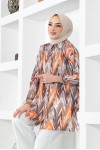  Desenli Tesettür Gömlek Kahverengi 8887