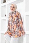  Desenli Tesettür Gömlek Kahverengi 8887
