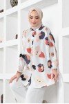 Desenli Tesettür Gömlek Ekru 8888 Desenli Tesettür Gömlek Ekru 8888