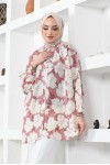  Desenli Tesettür Gömlek Gül Kurusu 8889