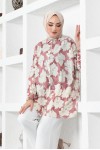  Desenli Tesettür Gömlek Gül Kurusu 8889