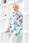  Desenli Tesettür Gömlek Mint Yeşili 8891