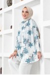  Desenli Tesettür Gömlek Mint Yeşili 8891
