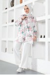  Desenli Tesettür Gömlek Pudra 8891