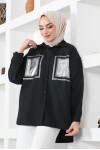 Önü Varak Baskılı Gömlek Siyah 61563