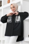  Önü Varak Baskılı Gömlek Siyah 61563