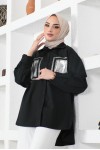  Önü Varak Baskılı Gömlek Siyah 61563