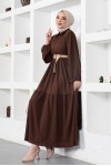  Bürümcük Kemerli Elbise Kahverengi 61540
