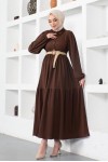  Bürümcük Kemerli Elbise Kahverengi 61540