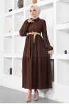  Bürümcük Kemerli Elbise Kahverengi 61540