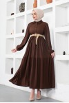  Bürümcük Kemerli Elbise Kahverengi 61540