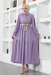  Bürümcük Kemerli Elbise Lila 61540