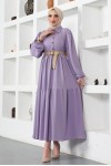  Bürümcük Kemerli Elbise Lila 61540
