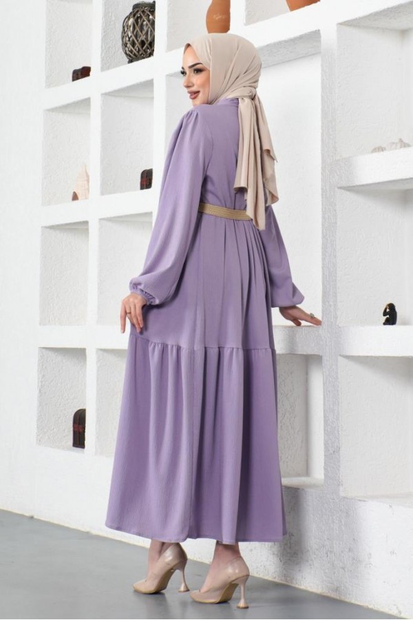  Bürümcük Kemerli Elbise Lila 61540
