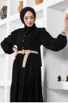  Bürümcük Kemerli Elbise Siyah 61540
