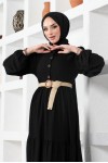  Bürümcük Kemerli Elbise Siyah 61540