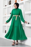  Bürümcük Kemerli Elbise Yeşil 61540