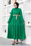  Bürümcük Kemerli Elbise Yeşil 61540