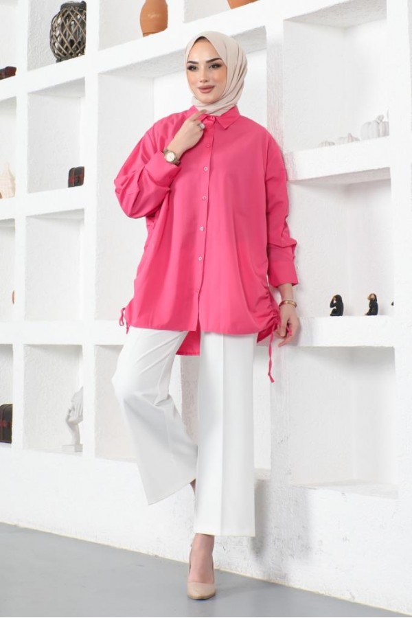  Yanları Büzgülü Gömlek Fuşya 61551