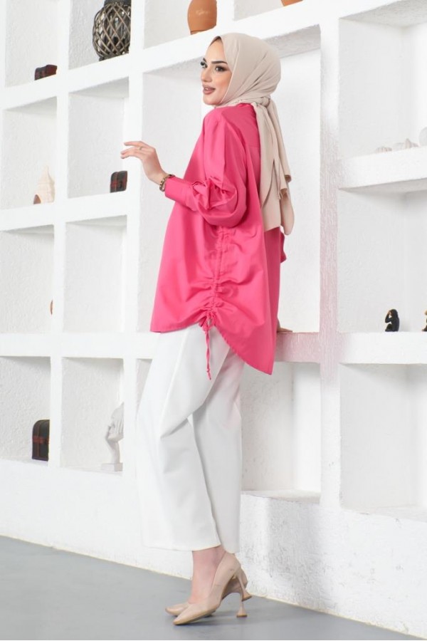  Yanları Büzgülü Gömlek Fuşya 61551