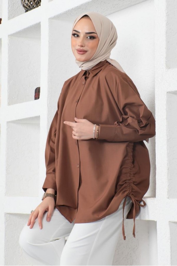  Yanları Büzgülü Gömlek Kahverengi 61551