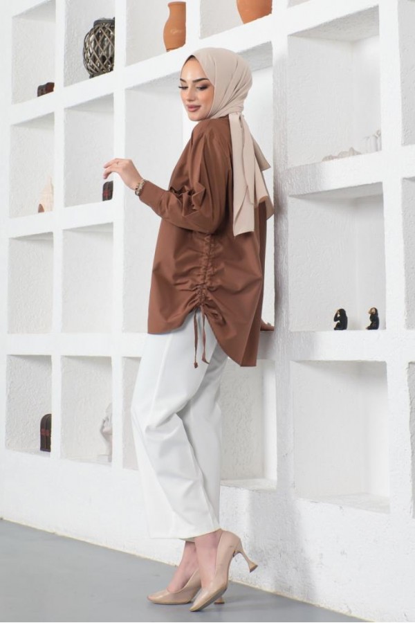  Yanları Büzgülü Gömlek Kahverengi 61551