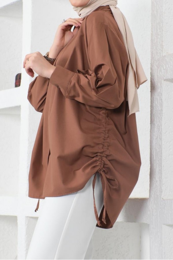  Yanları Büzgülü Gömlek Kahverengi 61551