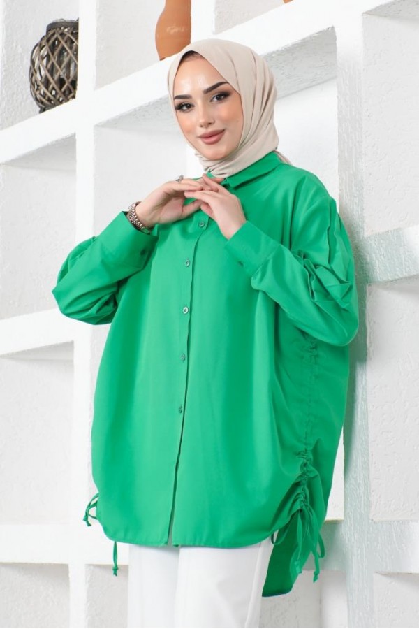  Yanları Büzgülü Gömlek Yeşil 61551