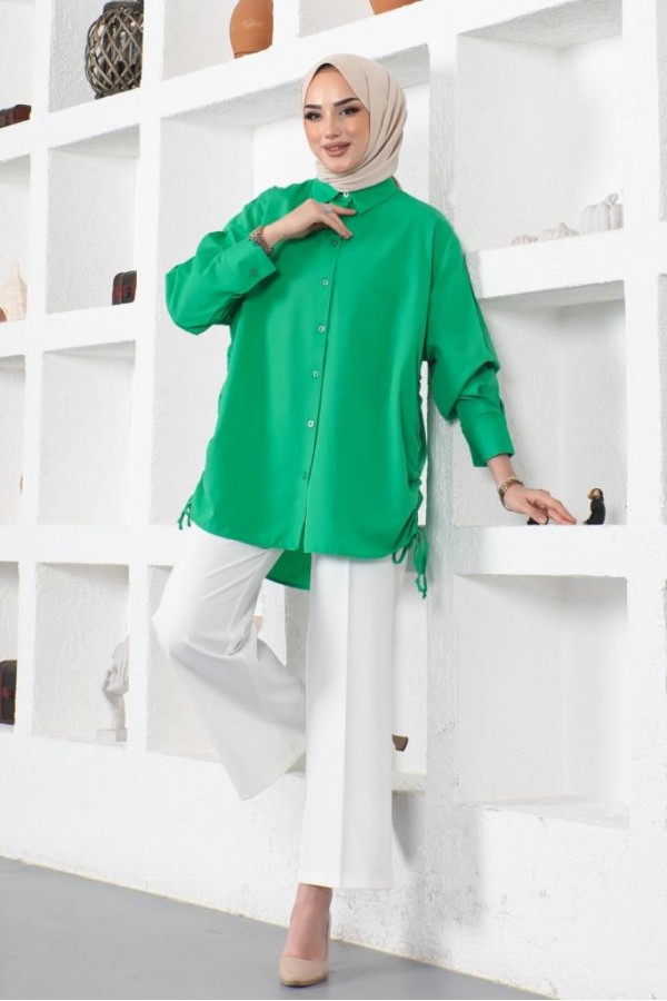  Yanları Büzgülü Gömlek Yeşil 61551