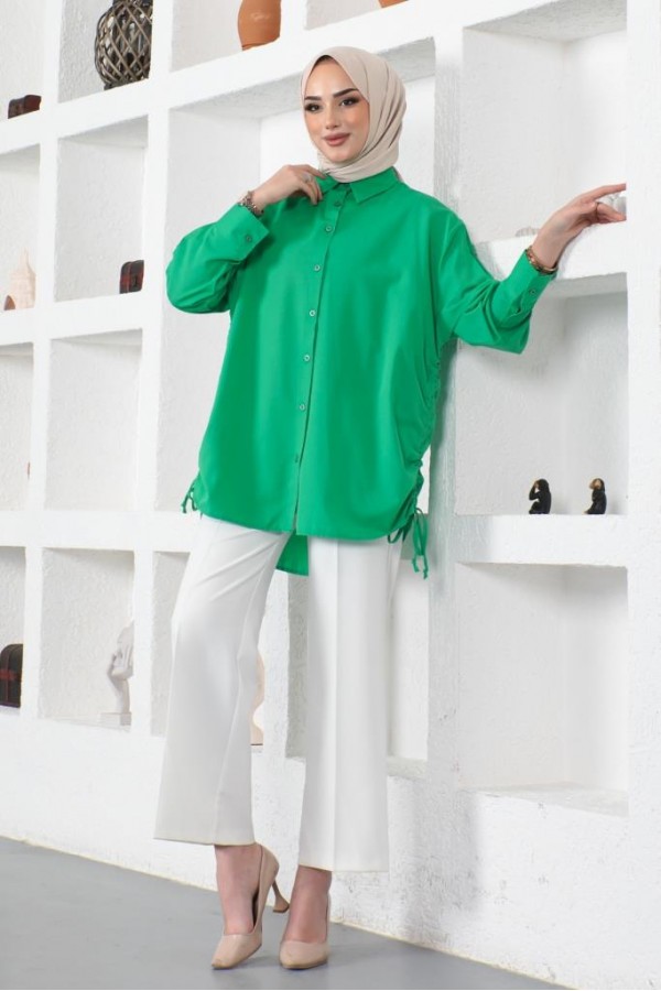  Yanları Büzgülü Gömlek Yeşil 61551