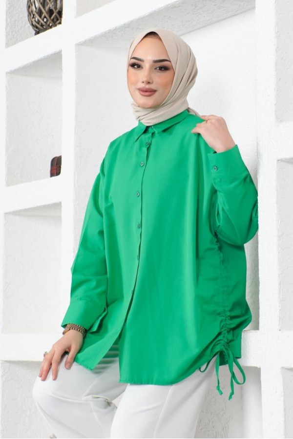  Yanları Büzgülü Gömlek Yeşil 61551