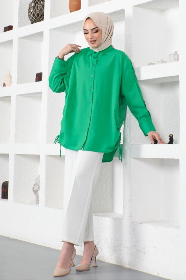  Yanları Büzgülü Gömlek Yeşil 61551