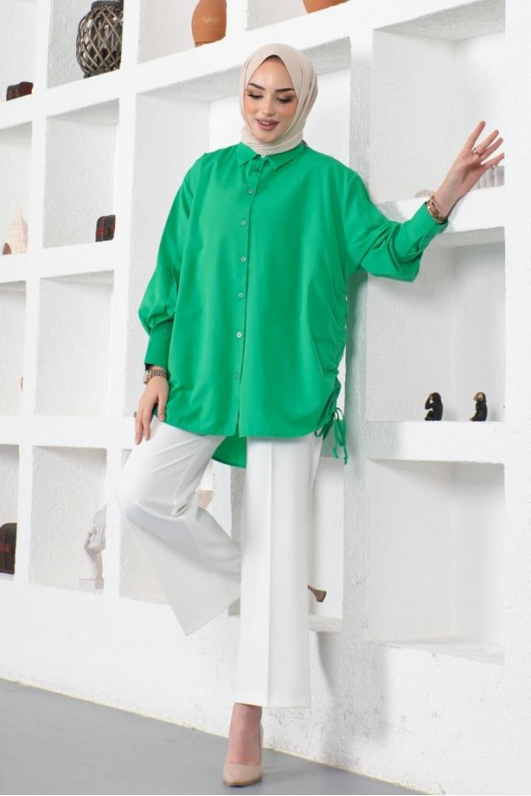  Yanları Büzgülü Gömlek Yeşil 61551