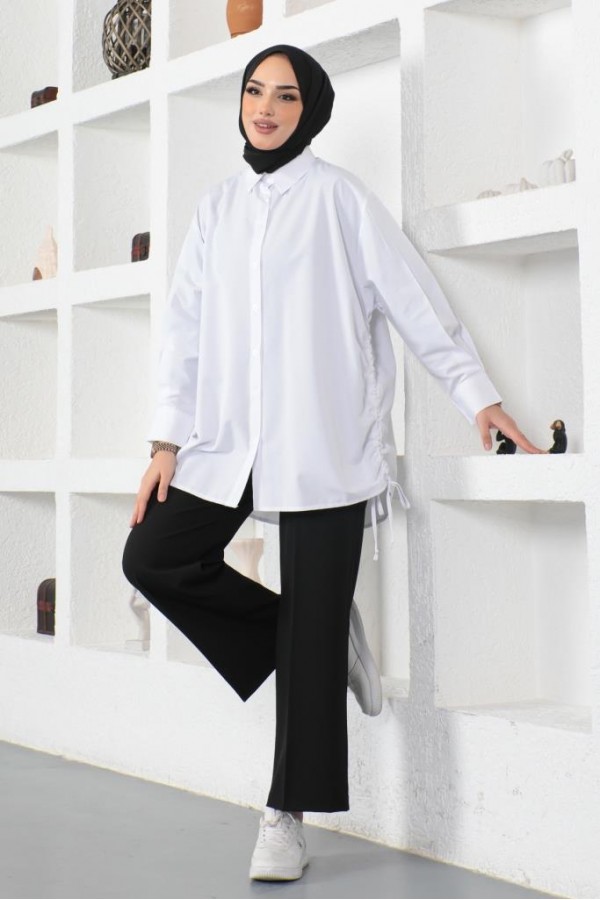 Yanları Büzgülü Gömlek Beyaz 61551