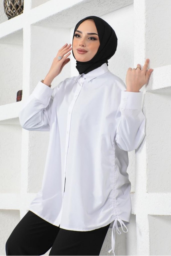  Yanları Büzgülü Gömlek Beyaz 61551