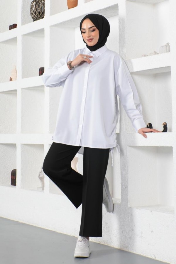  Yanları Büzgülü Gömlek Beyaz 61551